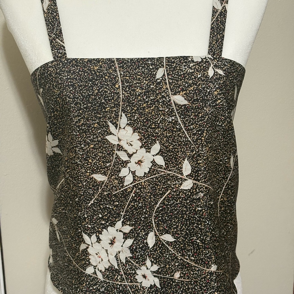 Square-Neck Floral Cami Tank Top - Black/White